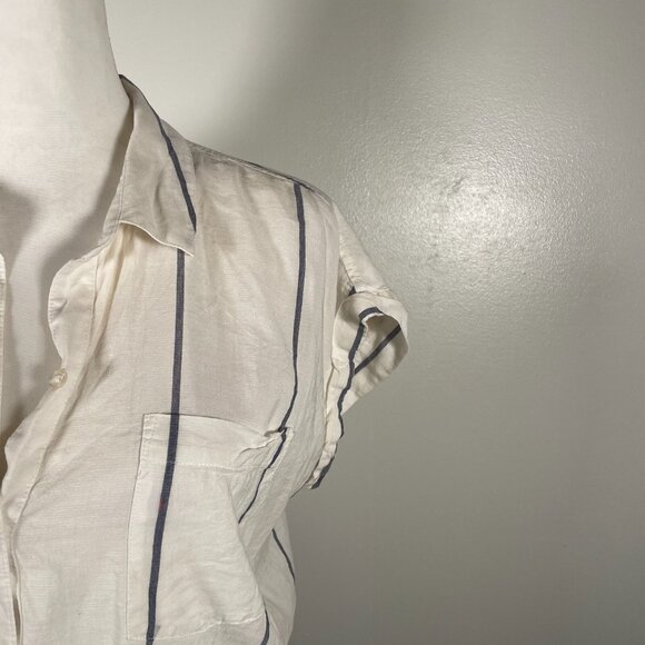 Lucky Brand Shirt Top Womens Small White Striped Cotton Collared Button Front - Picture 4 of 16